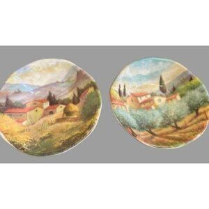 2 Valori Home Ceramic Large 12 Salad Serving Bowls Tuscany Countryside Farm Wine